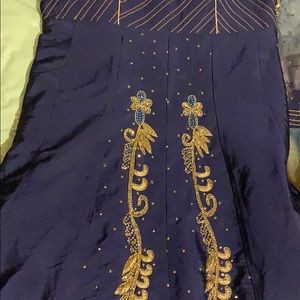 Dresses - Dark Blue Long Dress Golden Eetailing Dresses - Dark Blue Long Dress Golden Eetailing